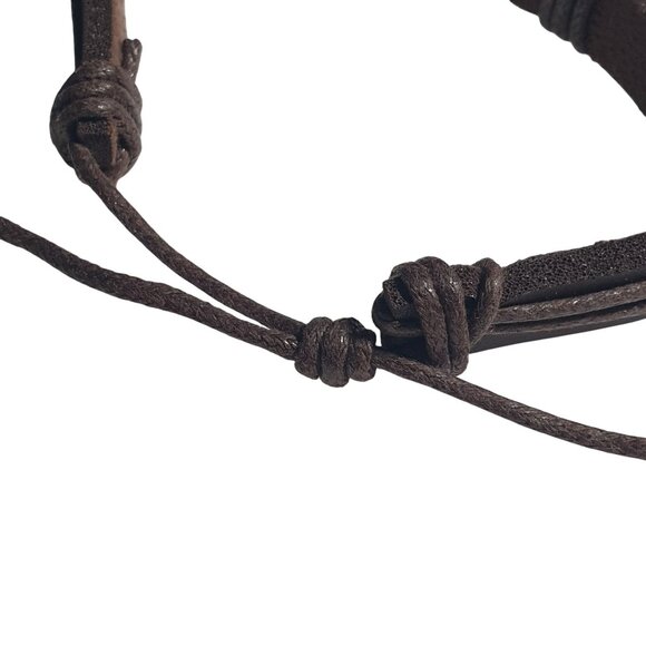 Leather Bracelet Intertwined Hearts Adjustable Brown Dark Silver Tone Jewelry - Picture 5 of 5